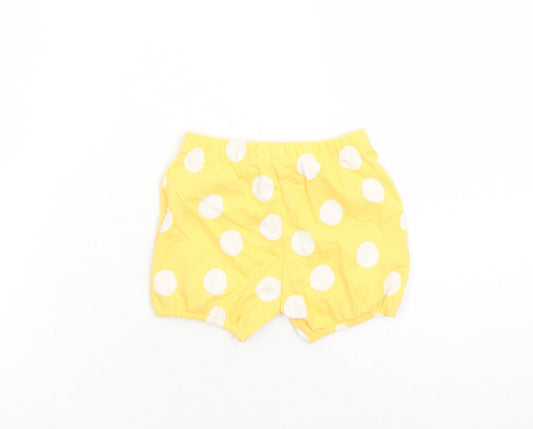 Marks and Spencer Girls Yellow Polka Dot 100% Cotton Sweatpants Trousers Size 6-9 Months - Elasticated Waist Bow Detail