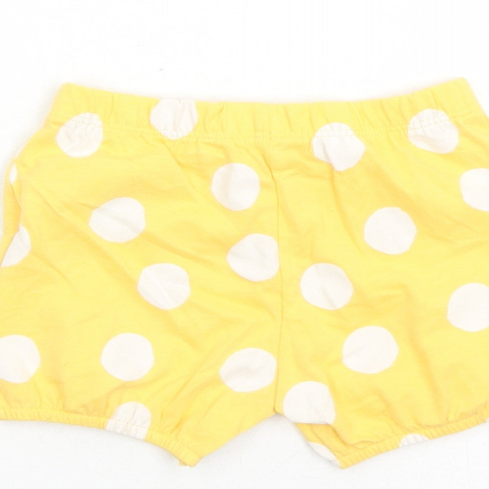 Brand and care label for Marks & Spencer girls’ yellow polka dot 100% cotton sweatpants, months - elasticated waist bow