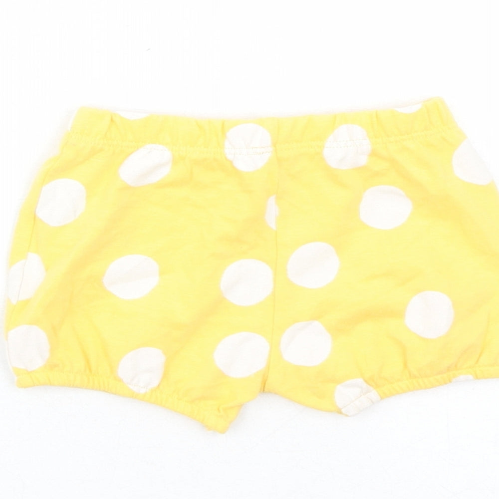 Marks and Spencer Girls Yellow Polka Dot 100% Cotton Sweatpants Trousers Size 0-3 Months - Elasticated Waist Bow Detail