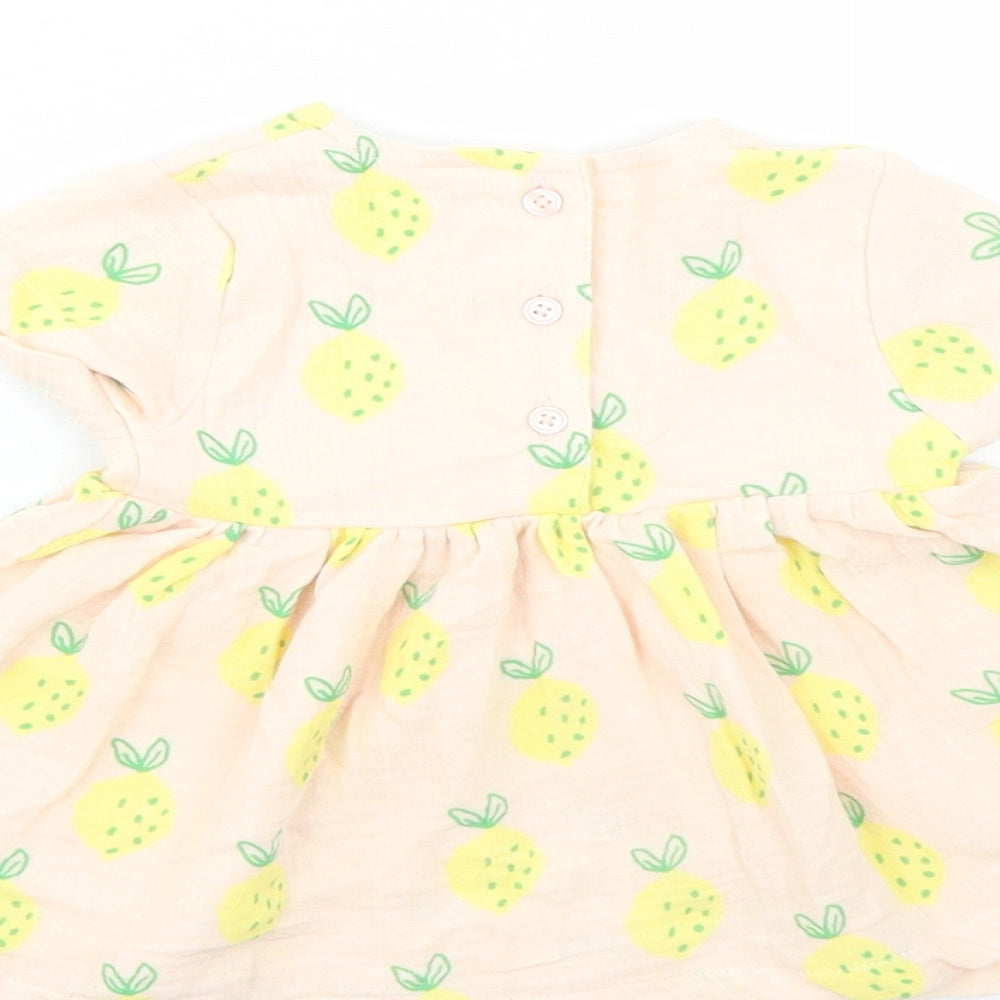 Brand and care label for Marks & Spencer girls’ pink geometric 100% cotton fit & flare, months round neck button - leopard