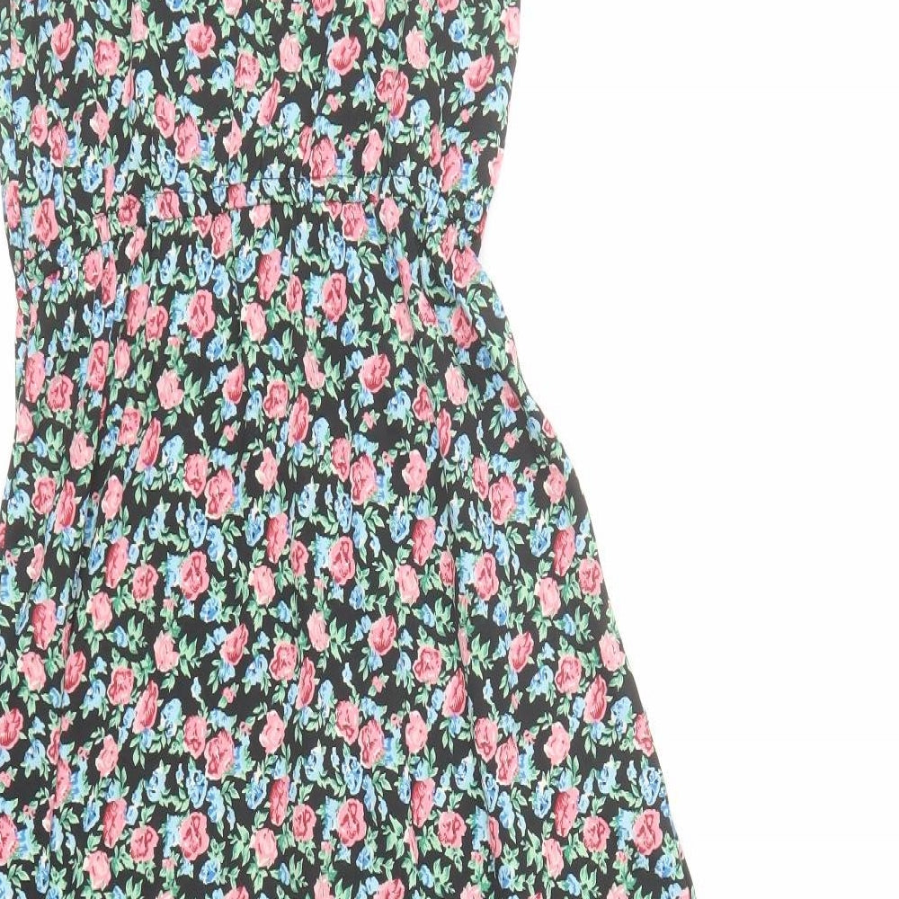 By Henry Holland Womens Black Floral Polyester A-Line Size 6 Round Neck Pullover - Crotchet Detail
