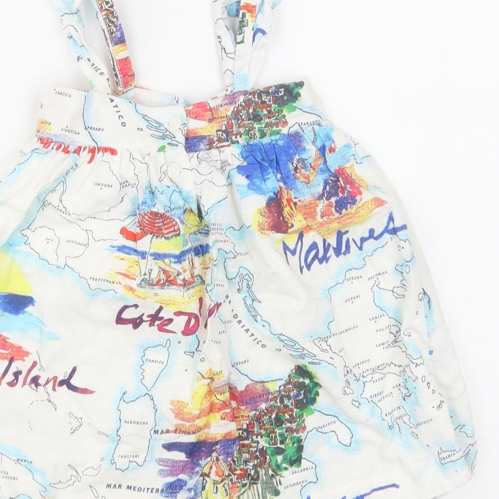 Gap Girls White Geometric Linen Tank Dress Size 2 Years Square Neck Button - Lined