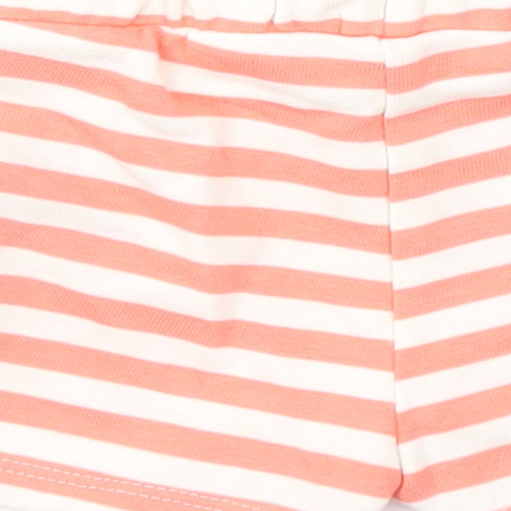 Brand and care label for Marks & Spencer girls’ pink striped cotton cropped trousers, size 3-6, months drawstring - shorts
