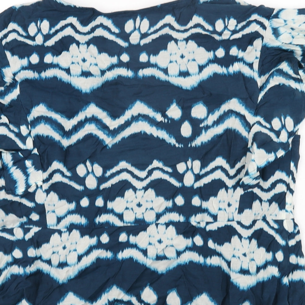 Per Una Womens Blue Geometric Cupro Basic Blouse Size 12 V-Neck - Frill