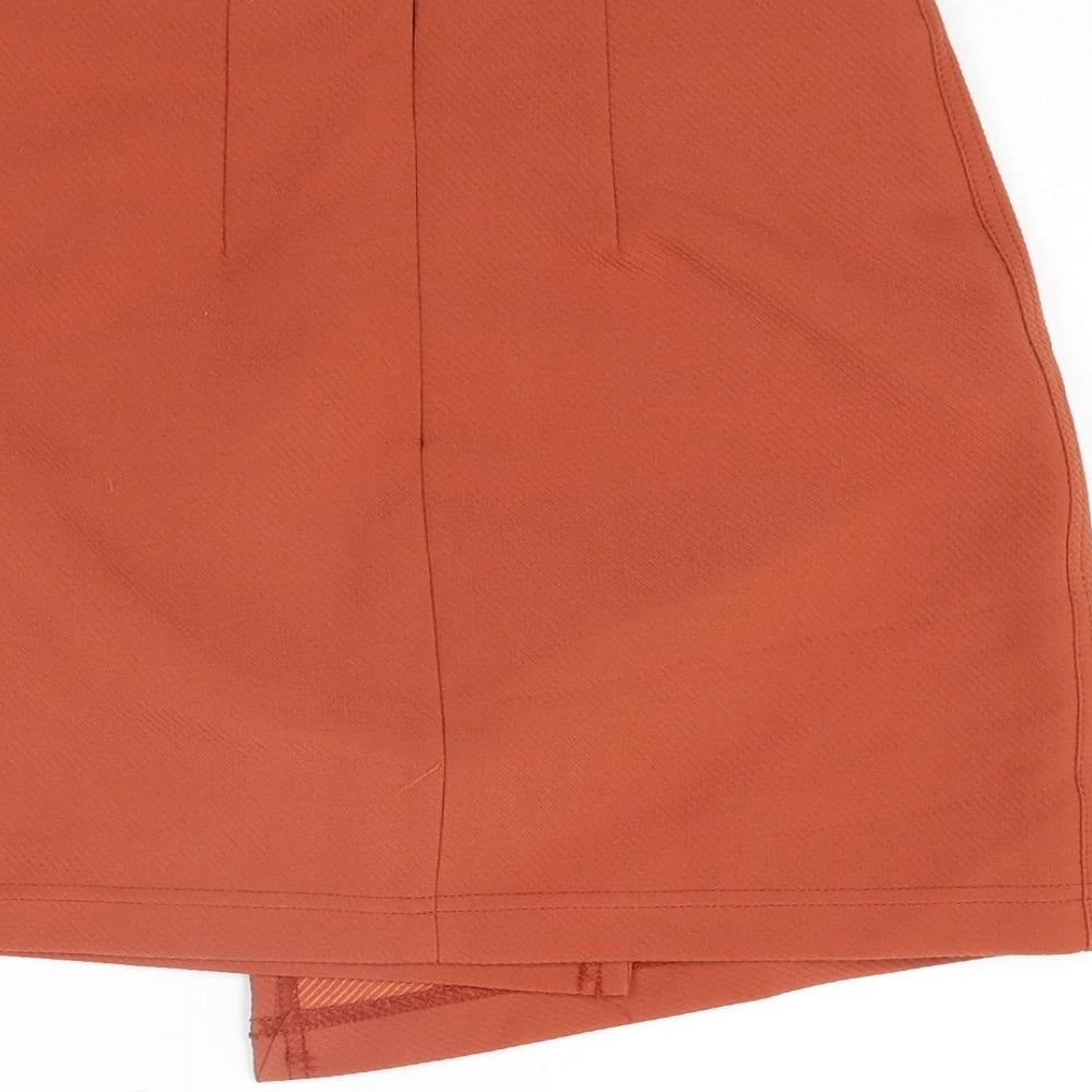 Topshop Womens Orange Cotton Mini Skirt Size 6 Zip - Button Detail