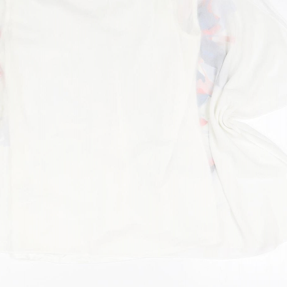Brand and care label for Roman women’s white polyester basic blouse, size UK 10, v-neck - floral print