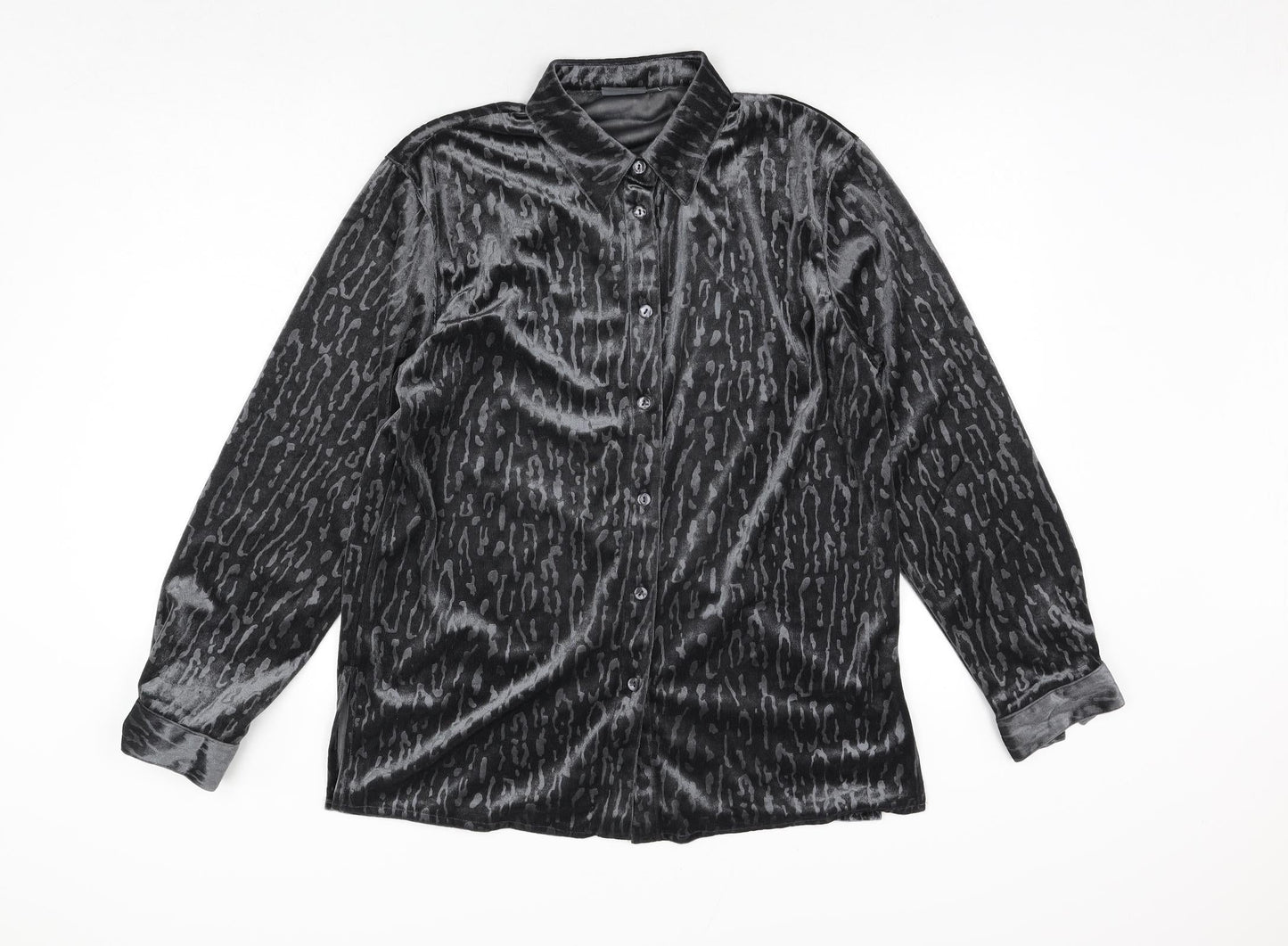 Linea Womens Grey Geometric Polyester Basic Blouse Size 12 Collared