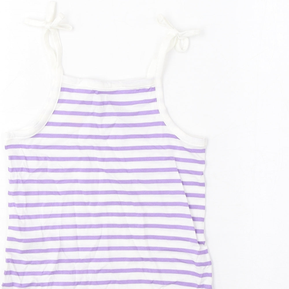 Brand and care label for Marks & Spencer girls’ purple striped cotton cropped tank, years square neck pullover - embroidered