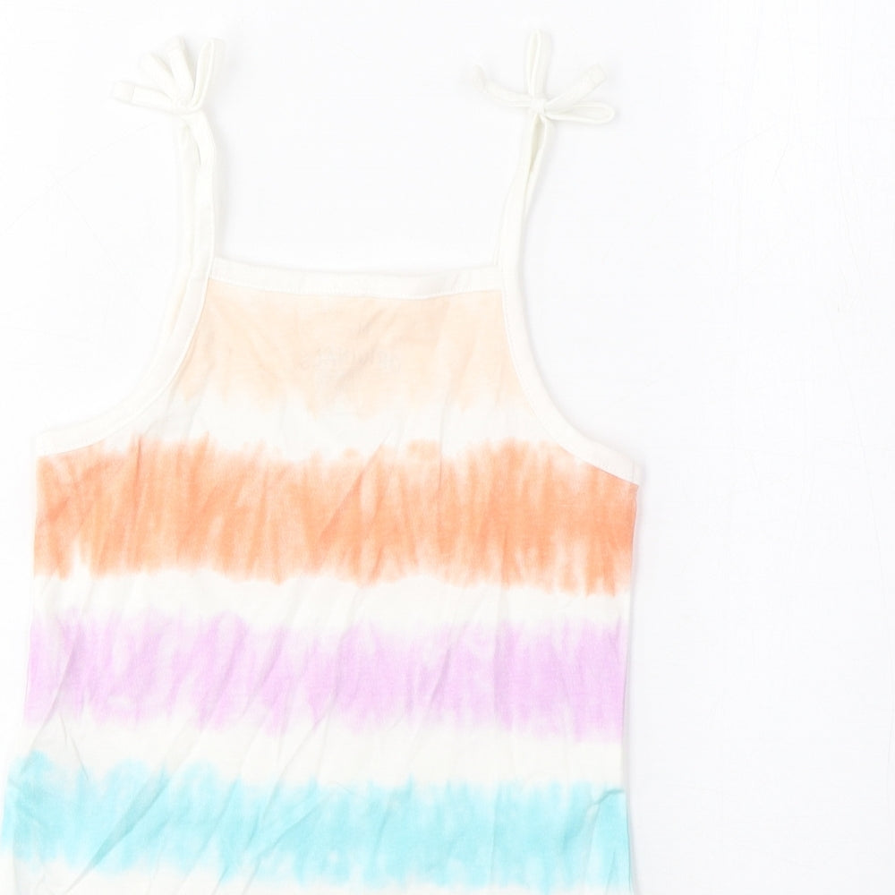 Brand and care label for Marks & Spencer girls’ multicoloured striped cotton cropped tank, years square neck pullover