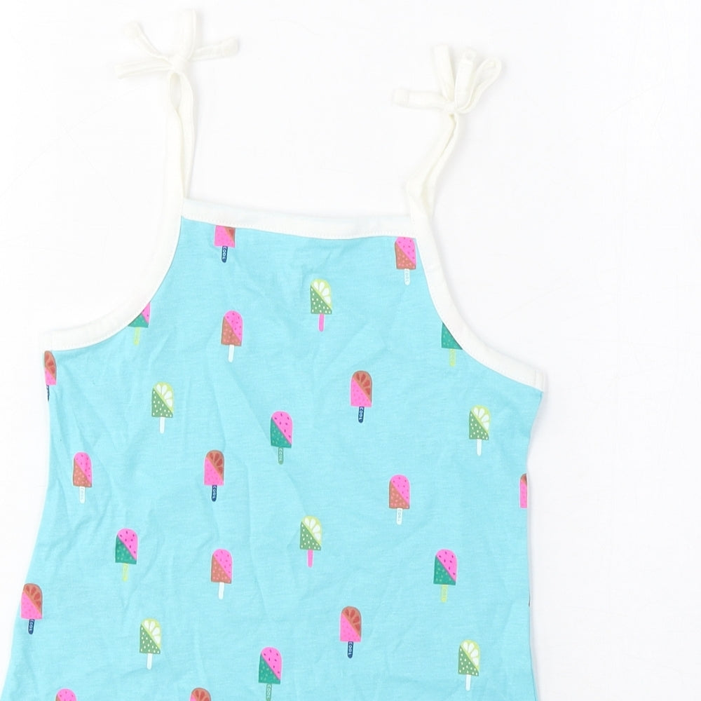 Brand and care label for Marks & Spencer girls’ blue geometric cotton cropped tank, years square neck pullover - ice lolly