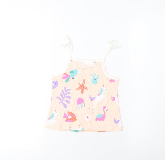Marks and Spencer Girls Multicoloured Geometric Cotton Cropped Tank Size 2-3 Years Square Neck Pullover