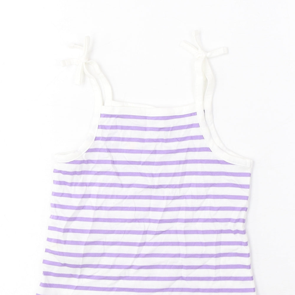 Brand and care label for Marks & Spencer girls’ purple striped cotton cropped tank, years square neck pullover - embroidered