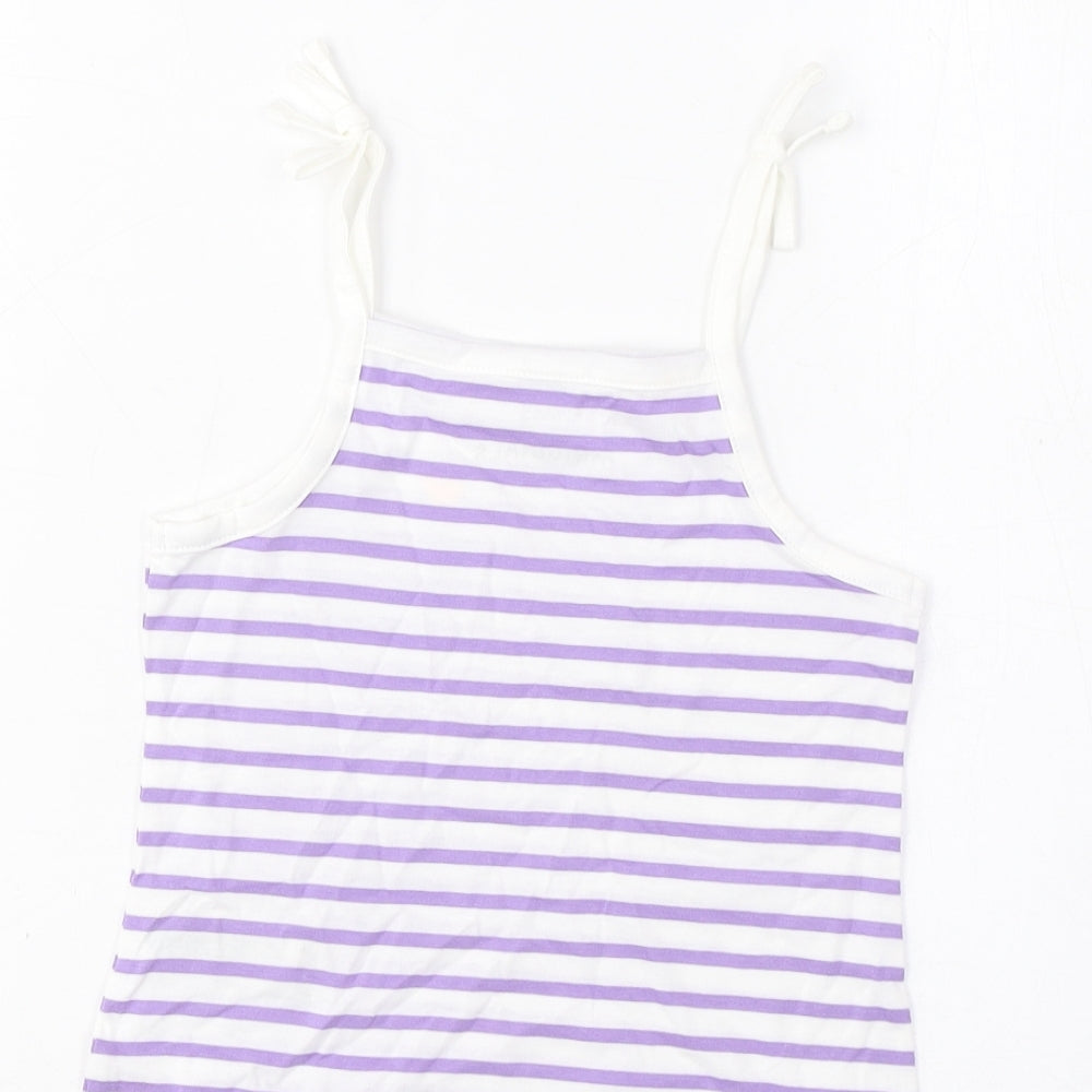 Brand and care label for Marks & Spencer girls’ purple striped cotton cropped tank, years square neck pullover - embroidered