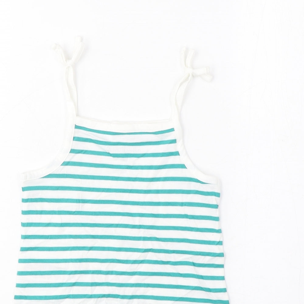 Brand and care label for Marks & Spencer girls’ green striped cotton cropped tank, years square neck pullover - embroidered