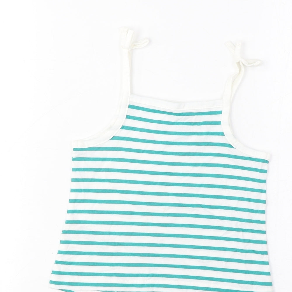Brand and care label for Marks & Spencer girls’ green striped cotton cropped tank, size 2-3, years square neck pullover
