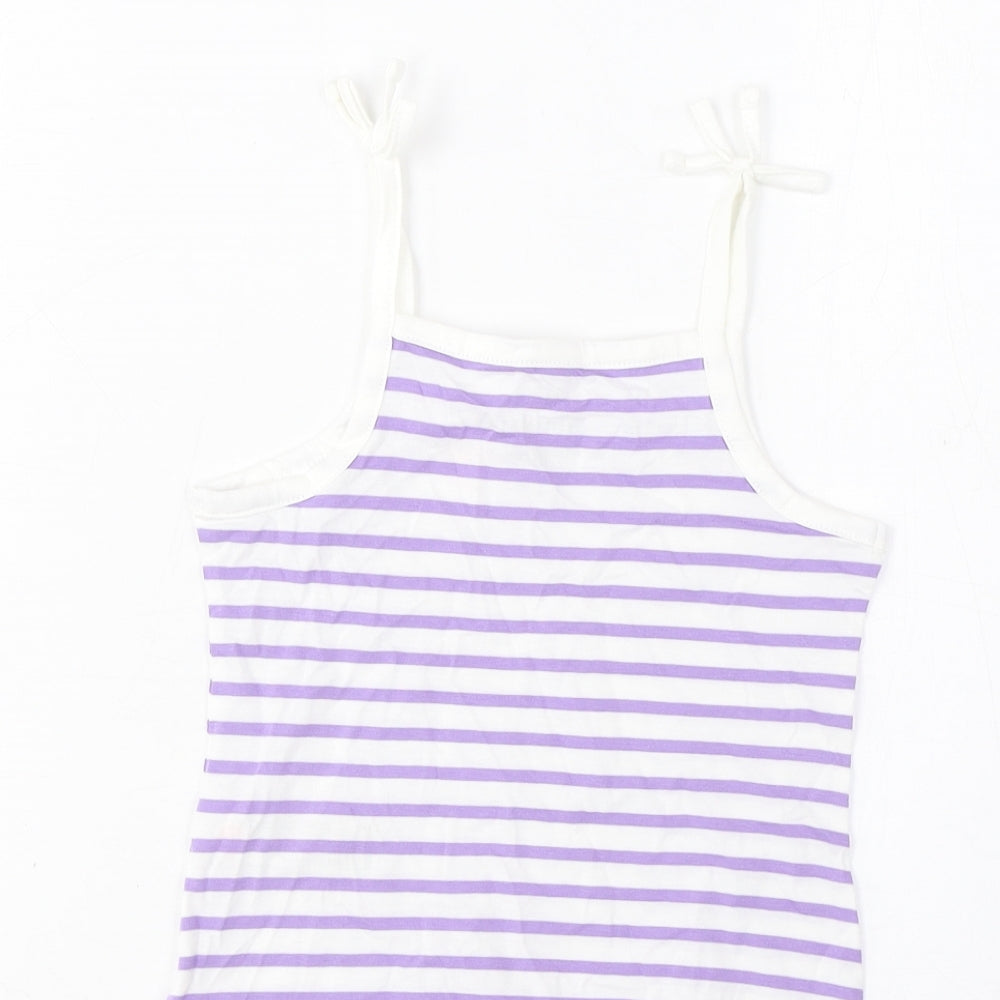 Brand and care label for Marks & Spencer girls’ purple striped cotton cropped tank, years square neck pullover - embroidered