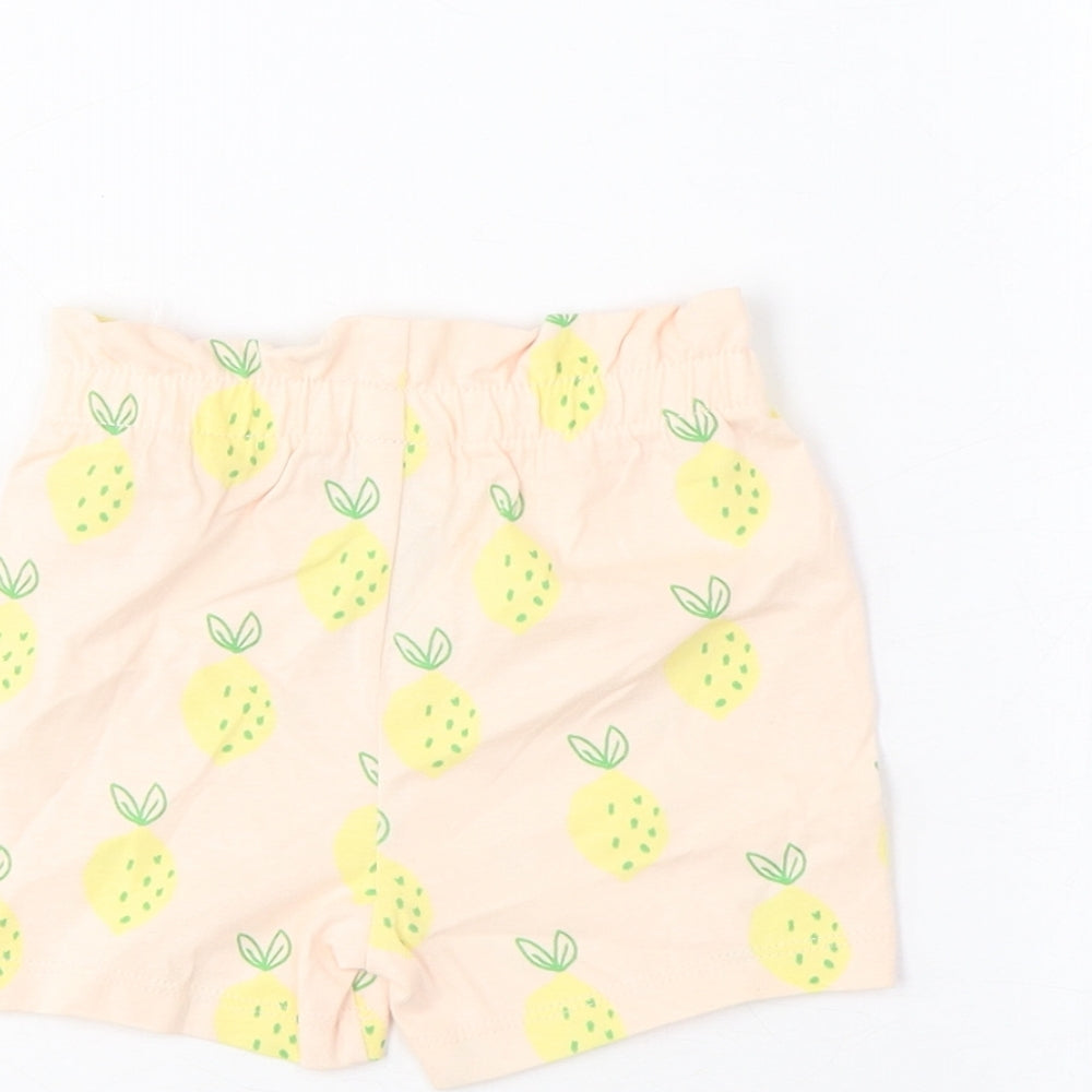 Brand and care label for Marks & Spencer girls’ pink geometric cotton cropped trousers, months pullover - lemon print