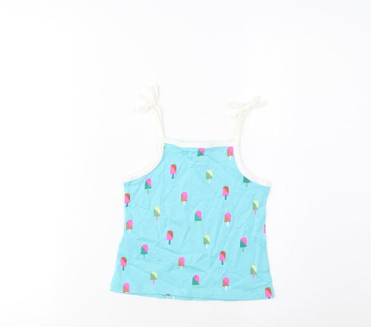 Marks and Spencer Girls Blue Geometric Cotton Cropped Tank Size 2-3 Years Square Neck Pullover - Ice Lolly Print