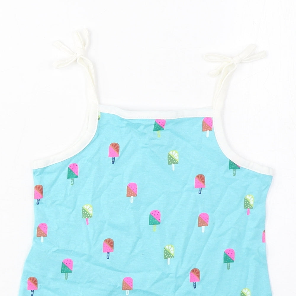 Brand and care label for Marks & Spencer girls’ blue geometric cotton cropped tank, years square neck pullover - ice lolly