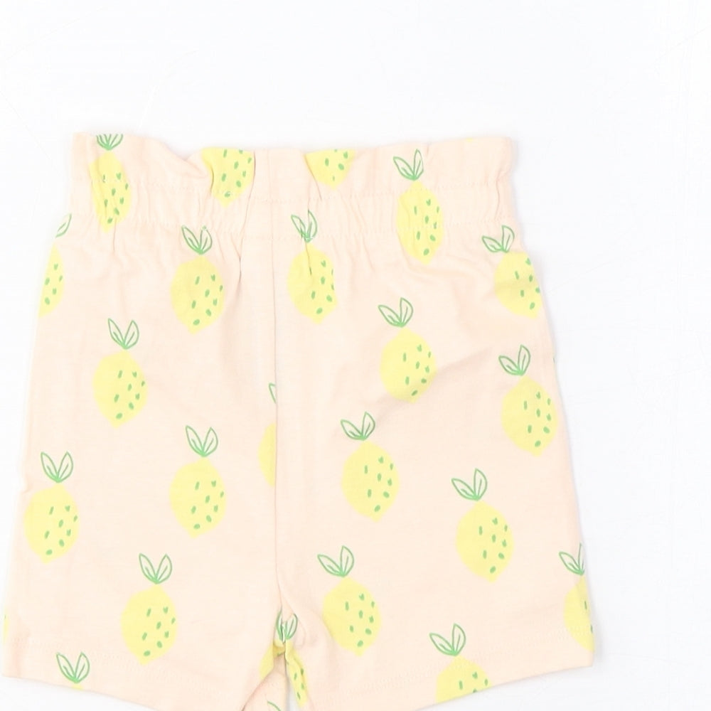Brand and care label for Marks & Spencer girls’ pink geometric cotton cropped trousers, months pullover - lemon print