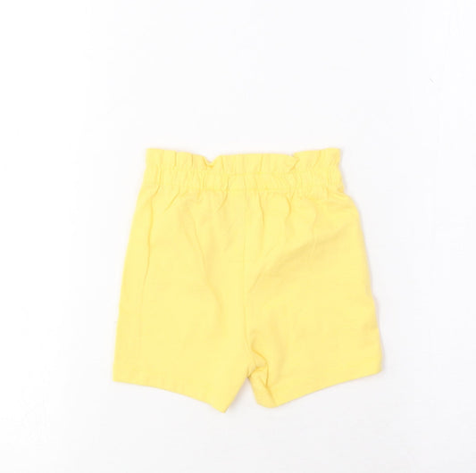 Marks and Spencer Girls Yellow Cotton Cropped Trousers Size 6-9 Months Pullover - Lemon