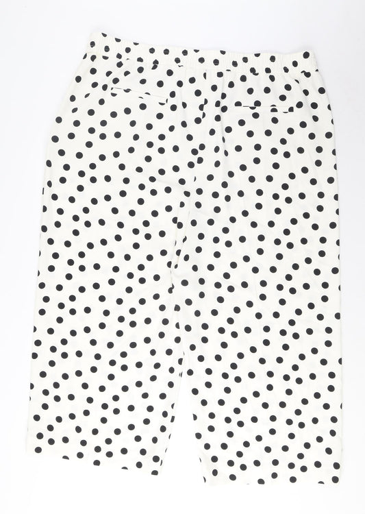 Marks and Spencer Womens White Polka Dot Polyester Wide-Leg Jeans Size 22 L25 in Regular Drawstring - Pockets