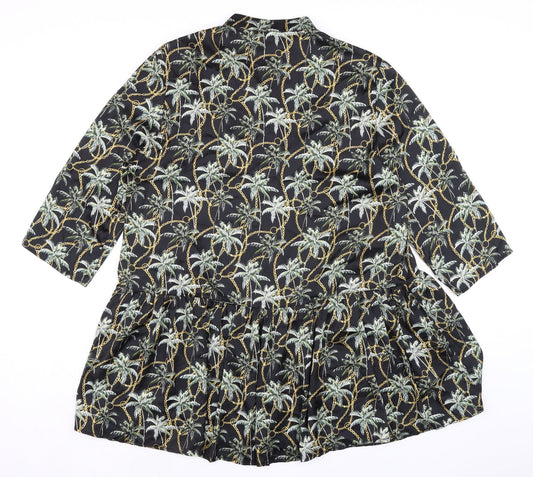 Forever Unique Womens Black Polyester A-Line Size 12 Mock Neck Button - Palm Trees