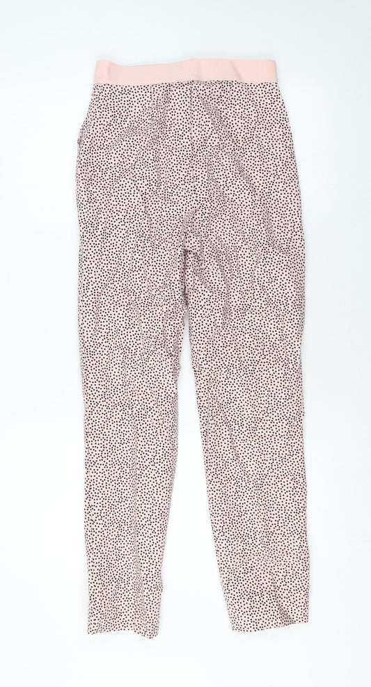 Marks and Spencer Womens Pink Polka Dot Cotton Trousers Size 6 L29 in Regular Zip