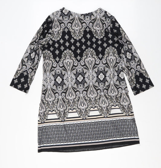 Wallis Womens Black Paisley Polyester A-Line Size M Round Neck Pullover