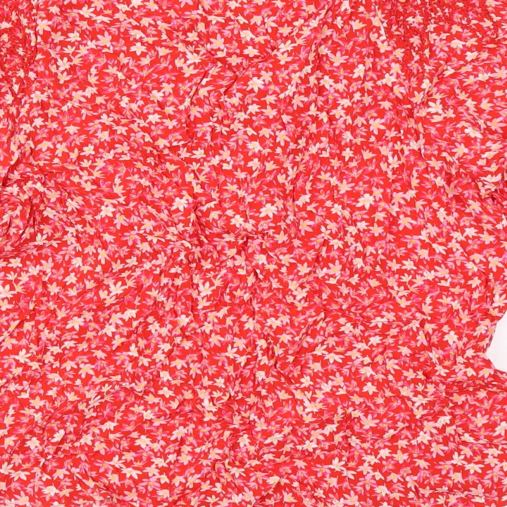 Marks and Spencer Womens Red Floral Viscose Basic Blouse Size 8 Round Neck
