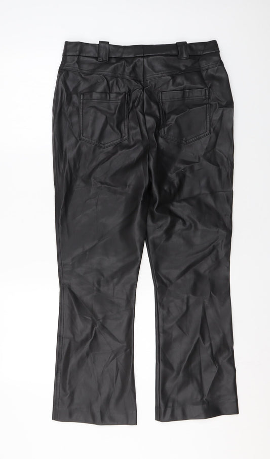 Marks and Spencer Womens Black Polyester Trousers Size 12 L25 in Regular Zip