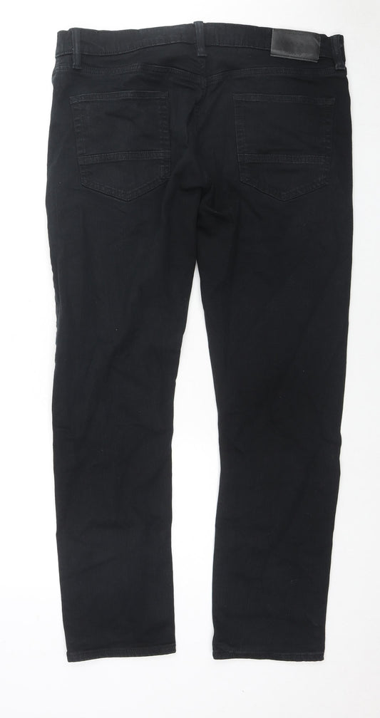 Marks and Spencer Womens Black Cotton Straight Jeans Size 36 in L31 in Regular Zip