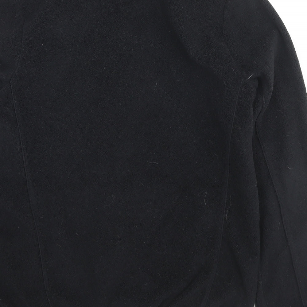 Brand and care label for Decathlon boys’ black jacket, size 12, years zip