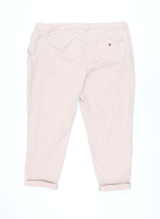 Marks and Spencer Womens Pink Cotton Chino Trousers Size 20 L25 in Regular Zip