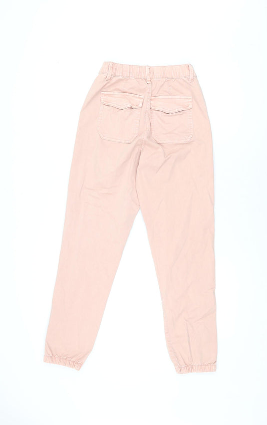 Marks and Spencer Womens Pink Cotton Trousers Size 6 L28 in Regular Zip