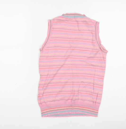 Mambo Womens Pink V-Neck Striped Cotton Vest Jumper Size M