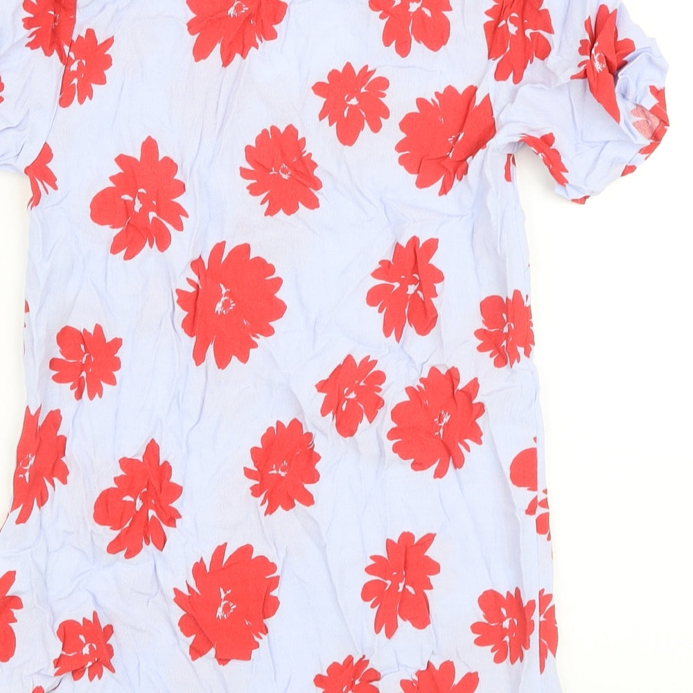 Marks and Spencer Womens Purple Floral Viscose Basic Blouse Size 6 V-Neck
