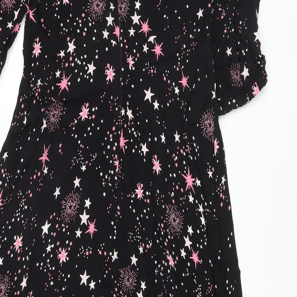 Marks and Spencer Womens Black Geometric Viscose A-Line Size 8 Round Neck Zip