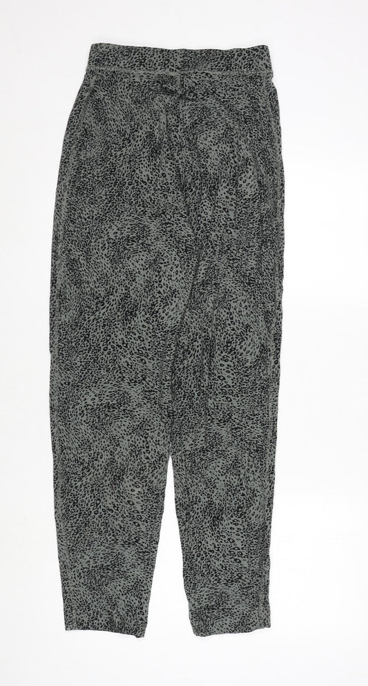 Marks and Spencer Womens Green Animal Print Viscose Carrot Trousers Size 8 L29 in Regular - Leopard Print