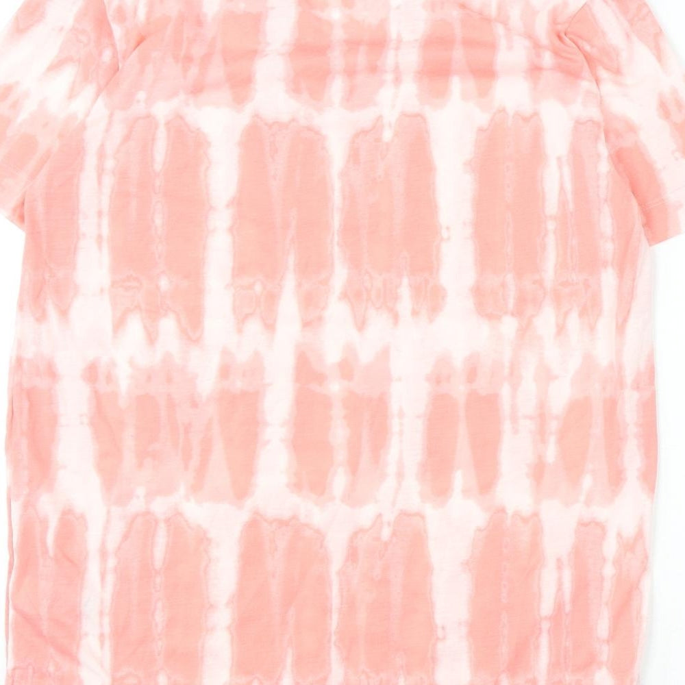 Marks and Spencer Womens Pink Geometric Polyester Basic T-Shirt Size 8 V-Neck - Tie Dye