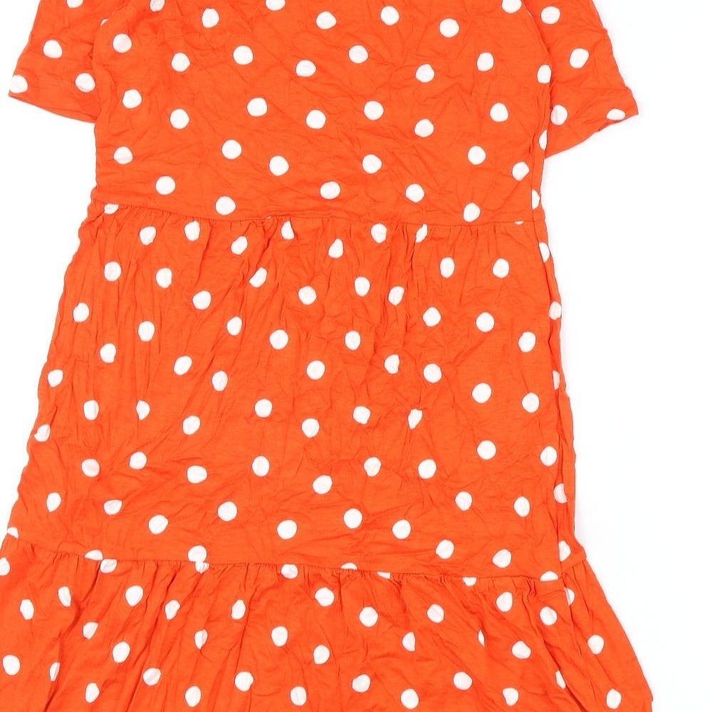 Marks and Spencer Womens Orange Polka Dot Viscose A-Line Size 8 Round Neck Pullover