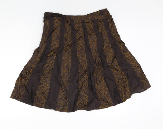 La Strada Womens Brown Geometric Acetate Flare Skirt Size 10 Zip - Floral Panel Belted