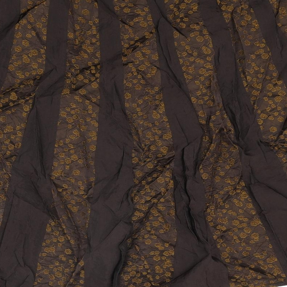 La Strada Womens Brown Geometric Acetate Flare Skirt Size 10 Zip - Floral Panel Belted