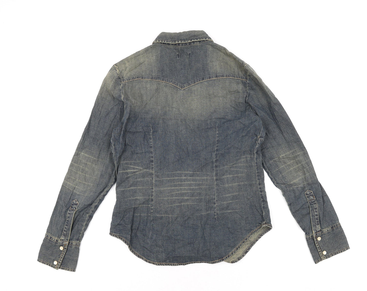 Gap Womens Blue Cotton Basic Button-Up Size S Collared - Distressed Look