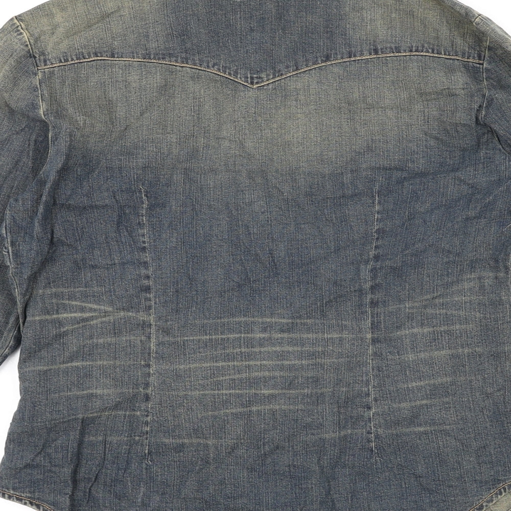 Gap Womens Blue Cotton Basic Button-Up Size S Collared - Distressed Look