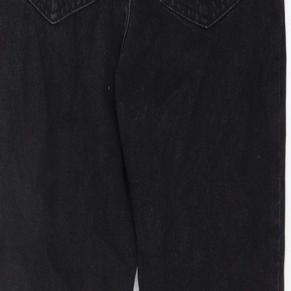 Brand and care label for Denim & Co. women’s black cotton tapered jeans, size UK 8, 27-inch leg regular zip