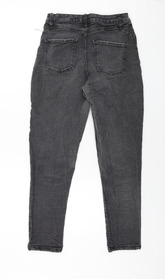 Denim & Co. Womens Grey Cotton Tapered Jeans Size 10 L28 in Regular Zip