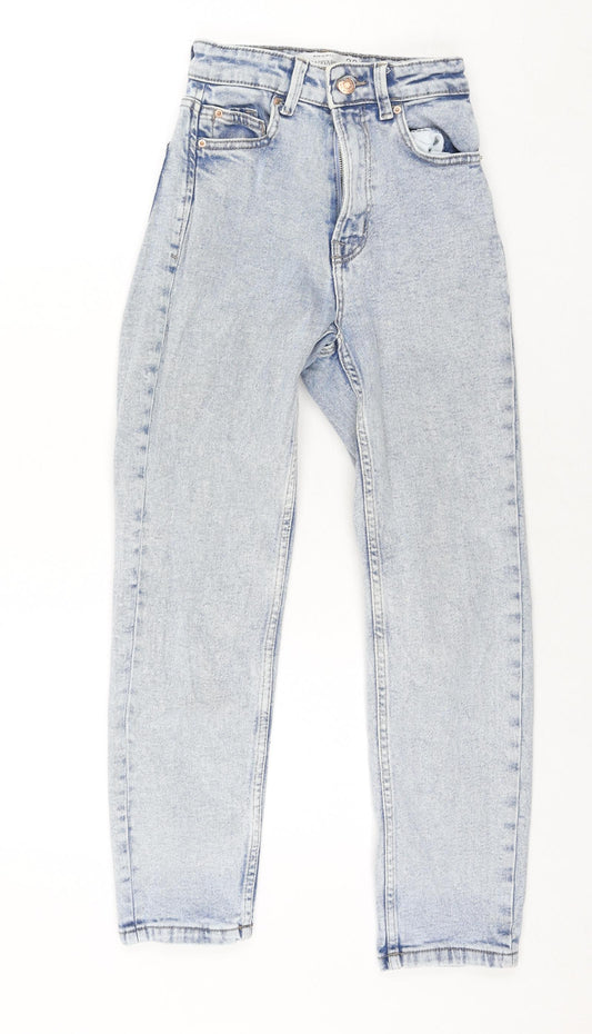 Stradivarius Womens Blue Cotton Straight Jeans Size 4 L25 in Regular Zip