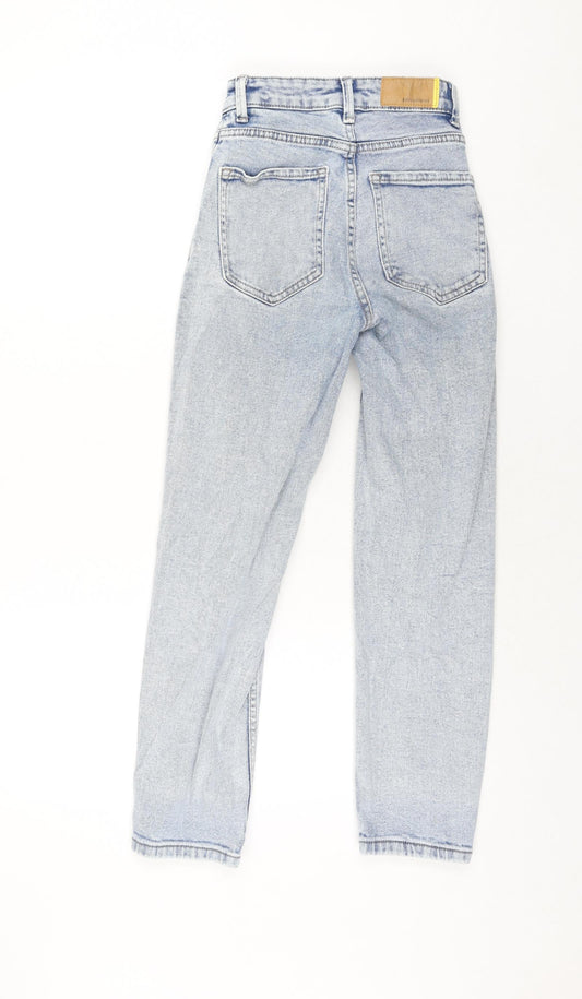 Stradivarius Womens Blue Cotton Straight Jeans Size 4 L25 in Regular Zip
