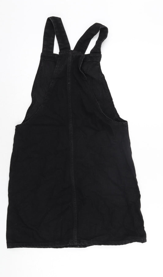 Denim & Co. Womens Black Cotton Pinafore/Dungaree Dress Size 6 Square Neck Button